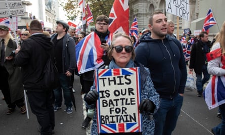 Pro-Brexit protesters demonstrating in Westminster on 31 October 2019 in London.