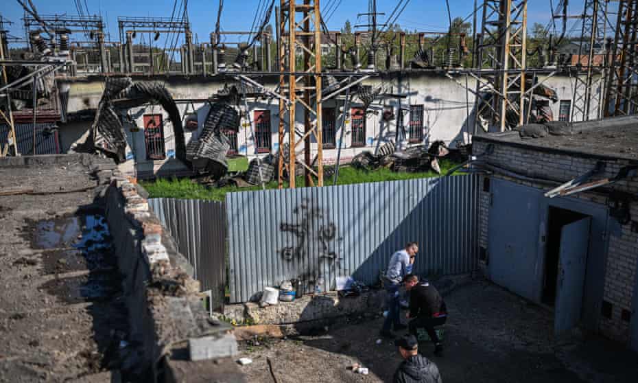 an electricity substation in Lviv hit by a Russian missile strike.