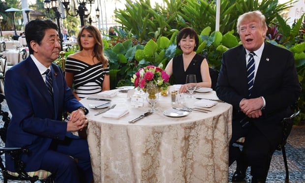 Donald and Melania Trump entertain Japanese Prime Minister Shinzo Abe and wife Akie Abe