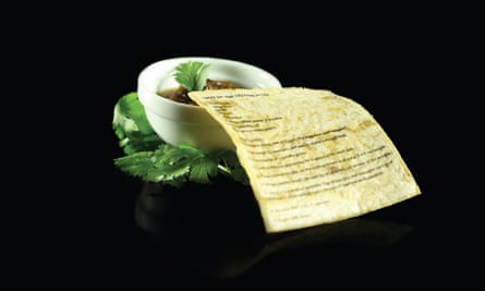 The Edible Menu: food-based ink on a tortilla.