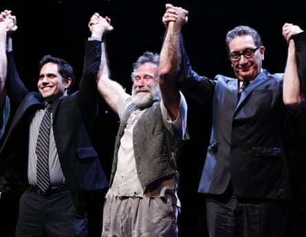 Pulitzer-nominated … Rajiv Joseph, Robin Williams and director Moises Kaufman at the Broadway opening night.