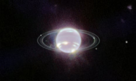Neptune and its rings captured by the James Webb space telescope.