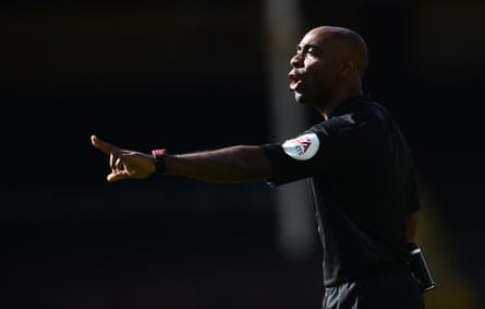 Sam Allison refereeing the League Two fixture Port Vale v Crawley Town in 2020.