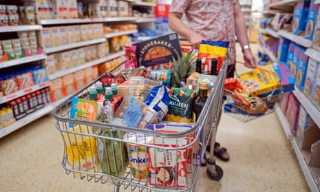 Processed foods in a supermarket trolley