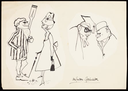 Pen and ink sketches, titled ‘Oxford Gesichte’ (Oxford Faces). Circa 1953.