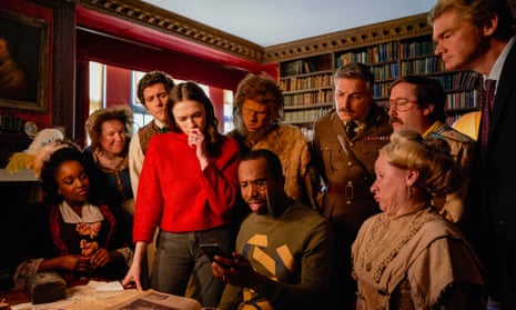 Young, haunted and broke ... Alison (Charlotte Ritchie, in red) and Mike (Kiell Smith-Bynoe) with their deceased housemates in Ghosts. Photograph: Steven Peskett/BBC/Monumental Television