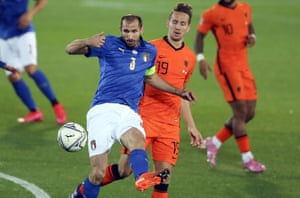 Giorgio Chiellini in action during Italy’s 1-1 draw with the Netherlands