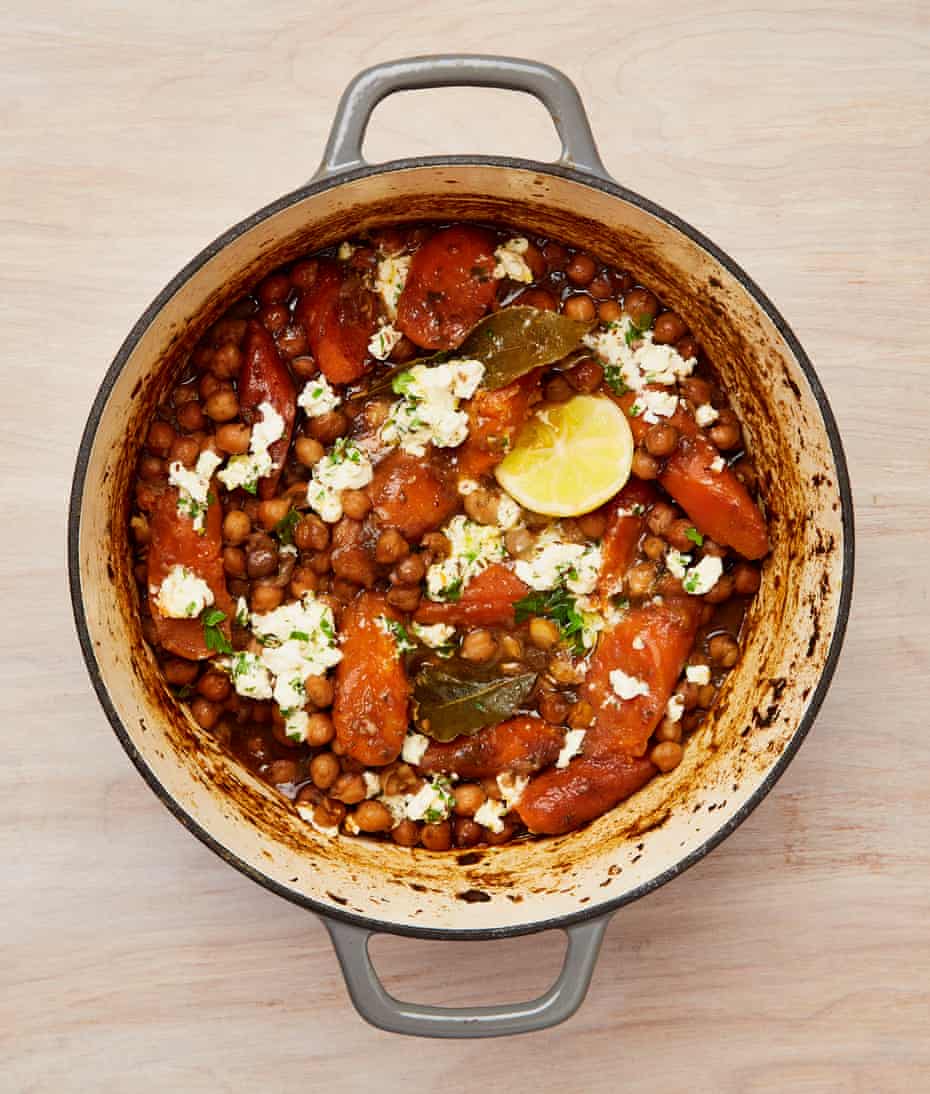 Yotam Ottolonghi’s braised chickpeas with carrots, dates and feta