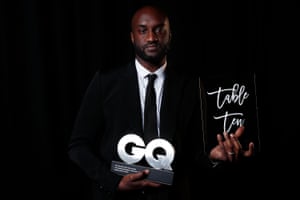 Abloh poses with his award backstage at the GQ Men Of The Year Awards in Sydney, Australia in 2017