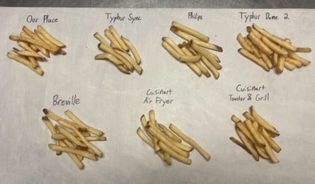 French fries after air fryer testing in the Drexel food lab.