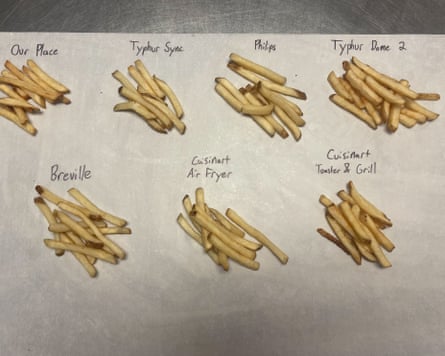 French fries after air fryer testing in the Drexel Food Lab.
