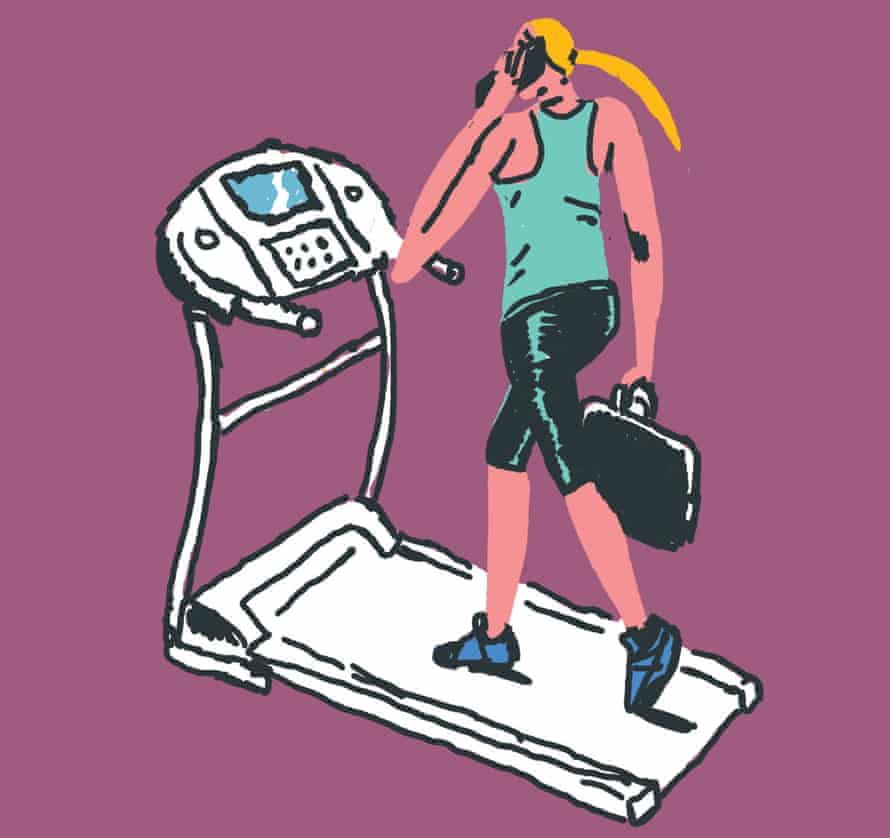 Woman on treadmill on mobile phone