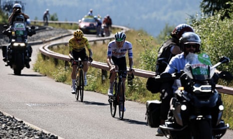 Tadej Pogacar pulls away from Jonas Vingegaard on stage nine of the Tour de France