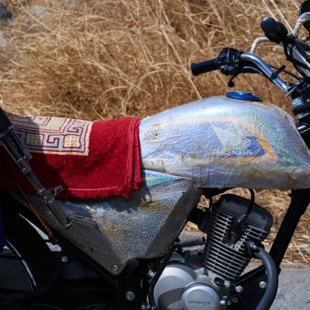 A bubble-wrapped motorcycle