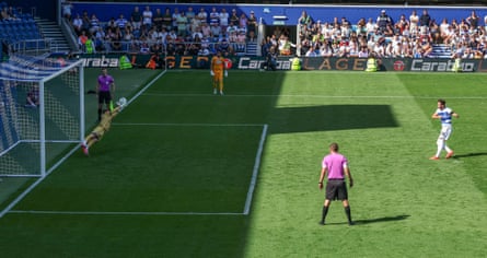 Lukas Jensen saves from Harvey Vale during Millwall’s shootout victory.