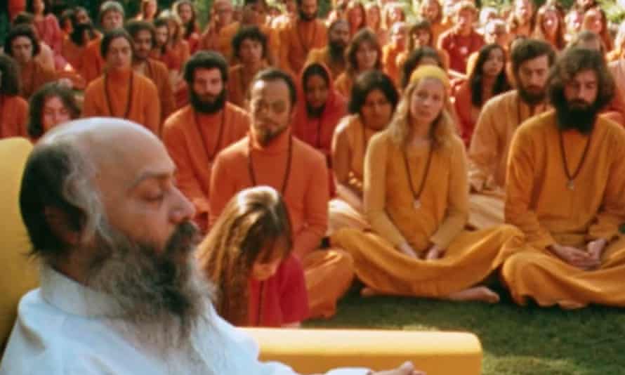 A still from the Netflix hit Wild Wild Country, about the Indian guru Bhagwan Shree Rajneesh and his followers at Rajneeshpuram in Oregon.