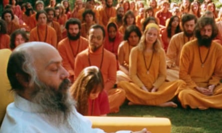 A still from the Netflix hit Wild Wild Country, about the Indian guru Bhagwan Shree Rajneesh and his followers at Rajneeshpuram in Oregon.