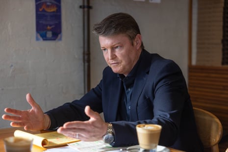 The new Labor Premier Ben Carroll at a cafe in his Niddrie electorate. Melbourne. Australia