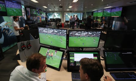 The impossible job: inside the world of Premier League referees | Referees 5 The VAR hub at Stockley Park, London.