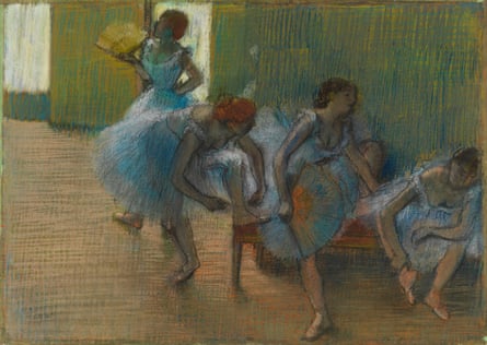 Der menschliche Bleistift … Tänzer auf einer Bank von Edgar Degas, um 1898.
