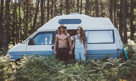 ‘Wanderlust and escapism’: Lauren Smith and Calum Creasey in the Rolling Home, once a VW T4.