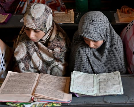 Schoolgirls read the Qur’an inside a traditional classroom in Salihan, Kandahar, 8 July 2026.