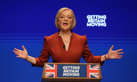 Liz Truss delivers her speech during the Conservative Party’s annual conference