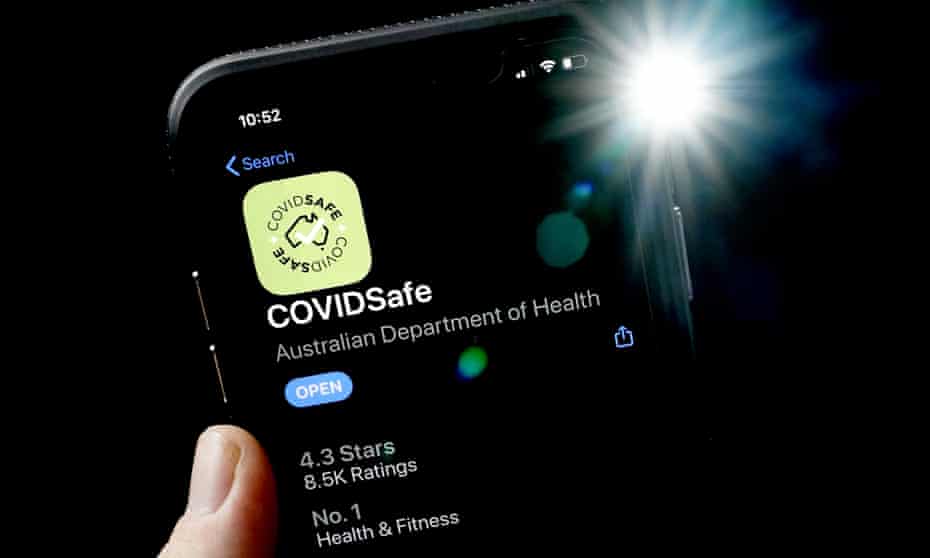 An iPhone displays the CovidSafe app 