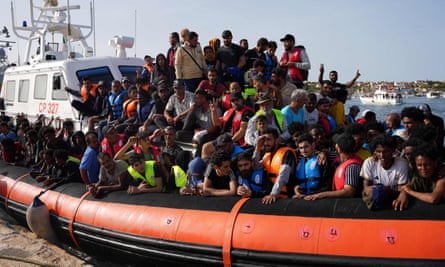 People arriving on the Italian island of Lampedusa this week.