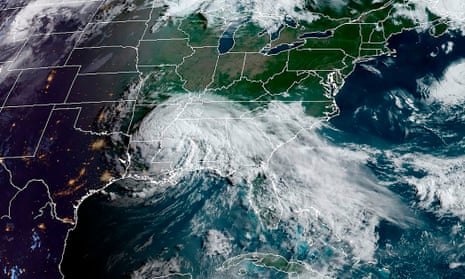 A satellite image shows Tropical Storm Cristobal as it moves inland over the southern part of the US.