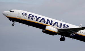 A Ryanair plane takes off from Manchester Airport.