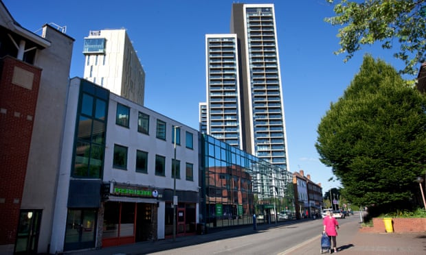 The new blocks tower over Woking’s more traditional streets.