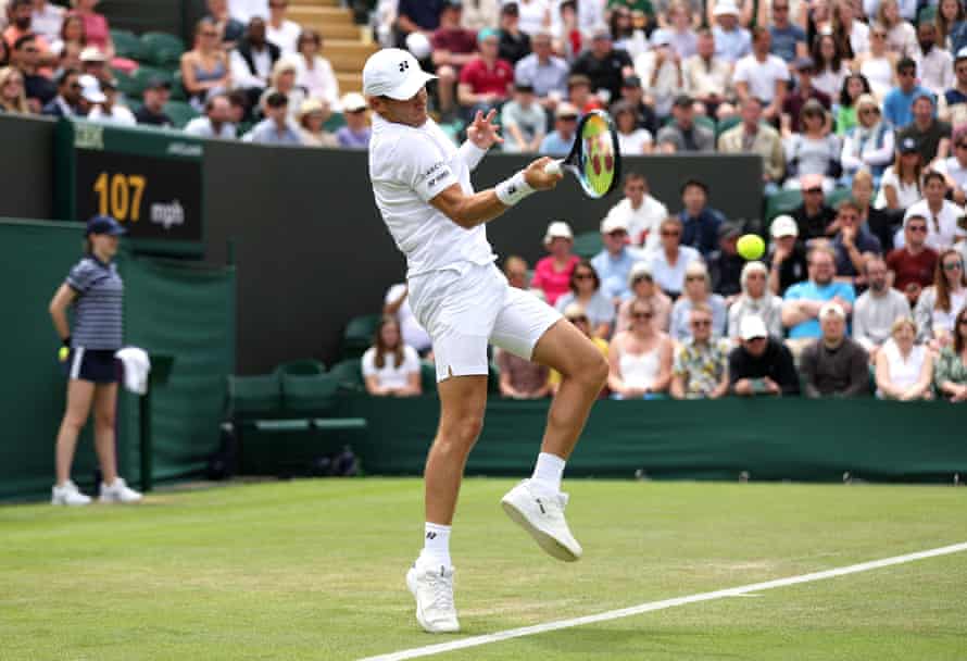 Casper Ruud thumps a return on his way to taking the first set.