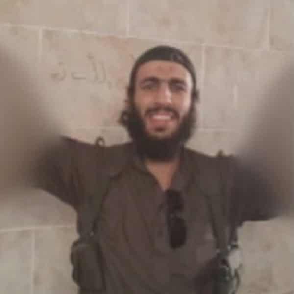 Australian jihadist Mohamed Elomar with heads of Syrian soldiers who were killed in the northern Syrian city of Raqqa in July 2014.