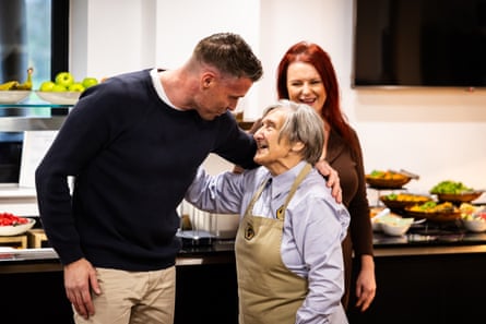 Rob Edwards meets with employee Brenda in the Wolves canteen