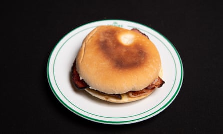 ‘A proper soft bap the size of a side plate’: bacon roll.
