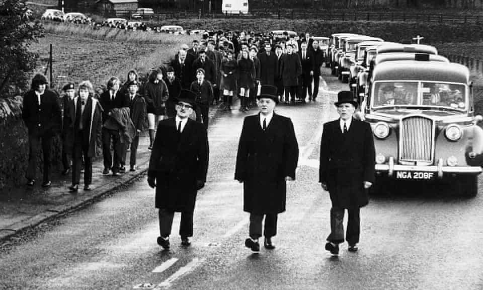 The funeral of Peter Easton, Douglas Morrison and Bryan Todd, three teenagers from Markinch who died at Ibrox in 1971.