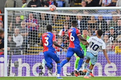 Nottingham Forest's Morgan Gibbs-White (right) hits the post with this shot at Crystal Palace.