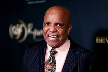 Head and shoulders portrait of Berry Gordy from 2019, wearing a suit and tie