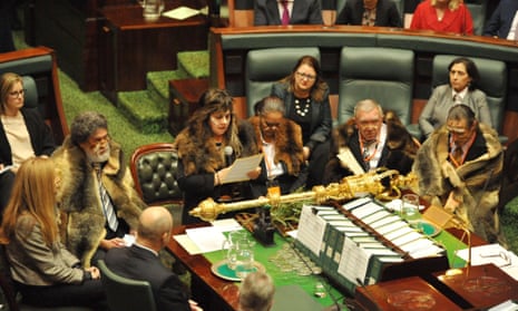 Wurundjeri elders speak in the Victorian parliament on Thursday, marking the first time the area’s traditional owners have been invited on to the floor to speak.