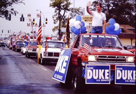 Duke campaigning for the senate in Monroe, Louisiana, in 1990.