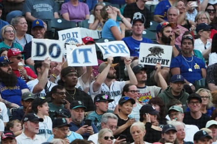 Seattle Mariners baseball fans show their support for Jimothy at T-Mobile Park in Seattle, 21 July 2026.
