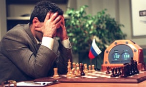 Garry Kasparov plays against the IBM Deep Blue computer in 1997.
