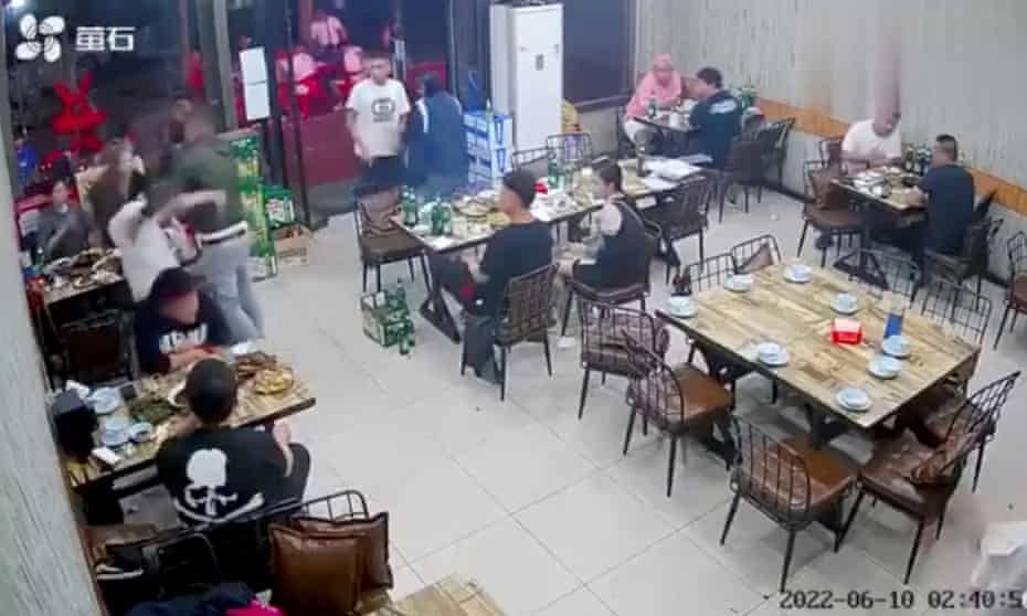 CCTV footage from the restaurant in the northern Chinese city of Tangshan on 10 June.