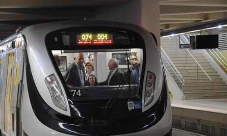 Brazil’s interim president, Michel Temer, second right, opens Rio’s new metro line: two years late, 100% over budget and 10km short.
