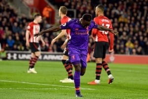 Keita celebrates his first Liverpool goal.