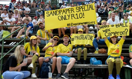 South Africa fans try to rile the opposition on the first day of the fourth Test against Australia at Johannesburg in March 2018.