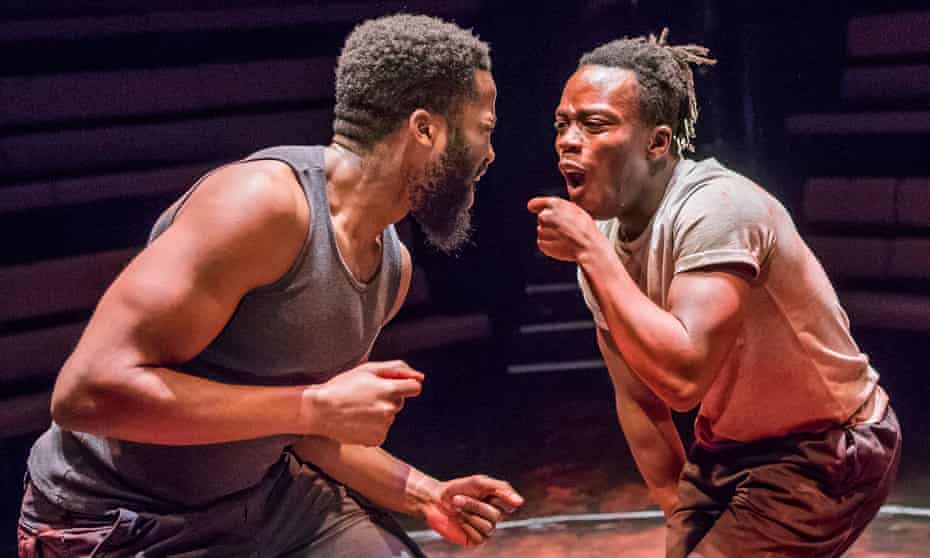 Sope Dirisu as Ogun and Jonathan Ajayi as Oshoosi in The Brothers Size by Tarell Alvin McCraney.
