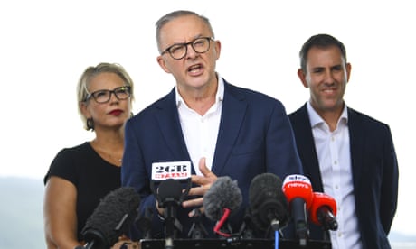 Anthony Albanese, centre, said Scott Morrison’s claim Labor was to blame for the lack of a federal integrity commission ‘fails the laugh test’.