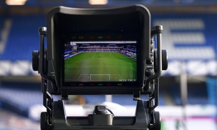 Television camera viewfinder in Goodison Park football ground